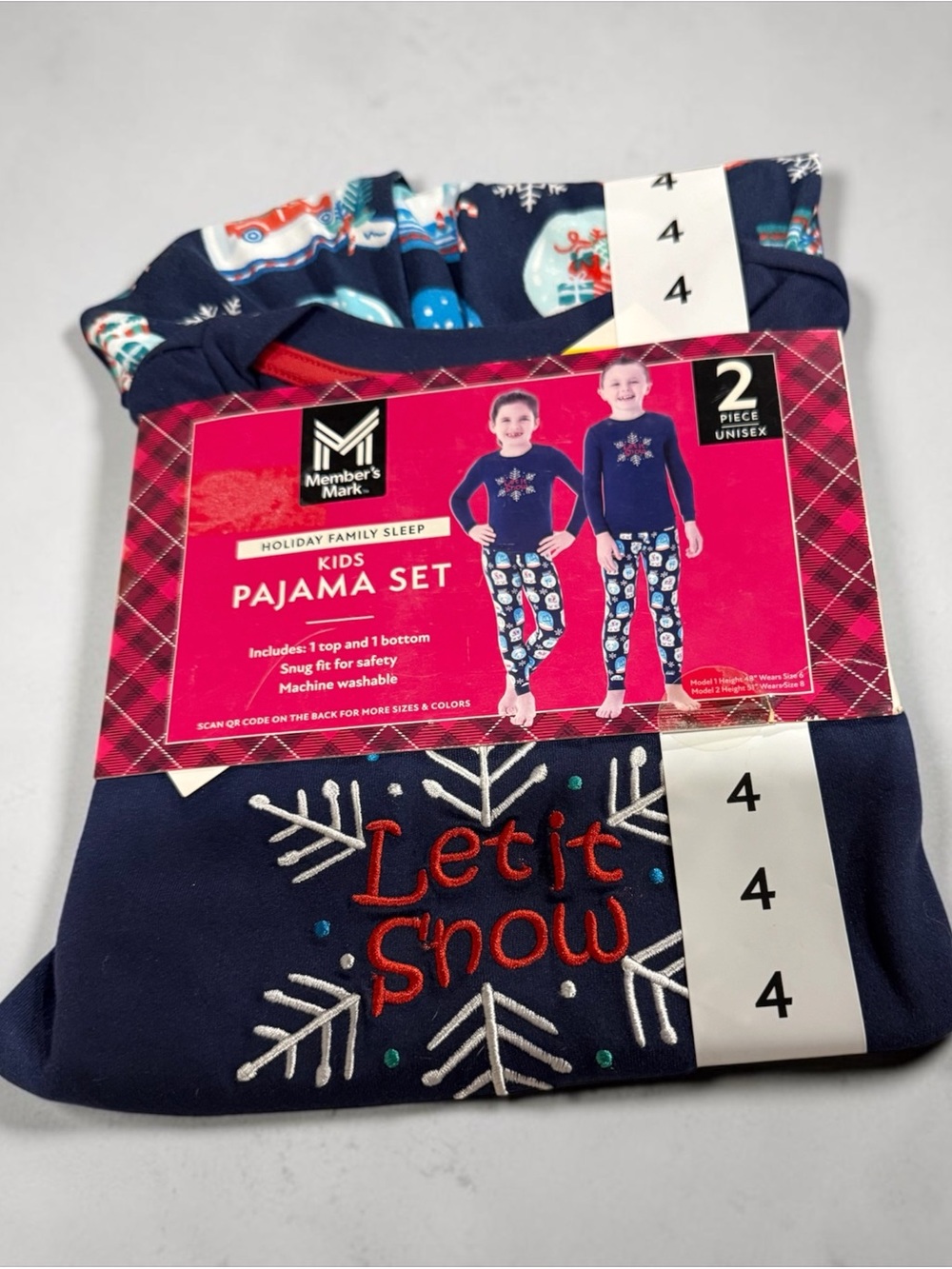 Member's Mark Kids Navy Blue 'Let It Snow' Holiday Pajama Set